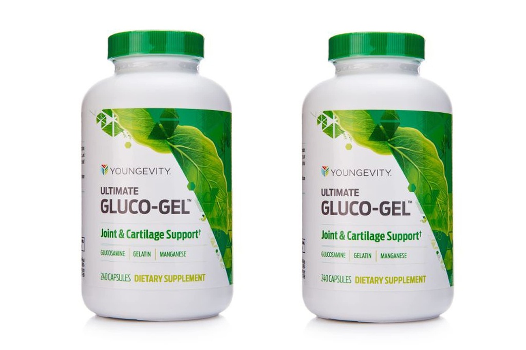 Youngevity Ultimate Gluco- żel - dla łączników, Tendons, Bones & Chrząstki do 124; Zawiera glukozamina, żelatyna i mangan 124; 240 Kapsułki do 124; 2 Butelki