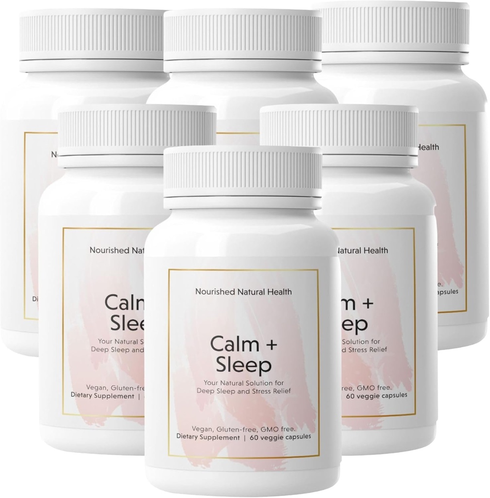 Wyżywione naturalne - Calm + Sleep Kapsułki do głębokiego odpoczynku & Relaxation z Ashwagandha, Rumianek, Tart Cherry Extract, Passionflower, L- theanine, & Magnez - 360 Kapsułki