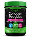 Orgain Zhydrolizowany Kolagen w proszku + 50 Organic Superfoods Dla Kobiet i Mężczyzn, 20g Kolagen żywiony trawą z witaminą C, Unflavored - Włosy, Skóra, Nail, & Suplement wsparcia wspólnego, Non-GMO, Typ I & III, 1lb