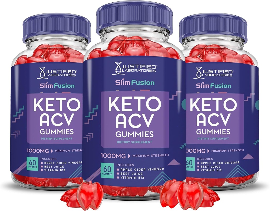 (3 Pack) Slim Fusion Keto ACV Gummies Advanced 1000MG Slimfusion Keto Gummies Formula Jabłkowa Cydr Ocet skomponowany z sokiem z buraków w proszku B12 Vegan Non GMO 180 Gummys