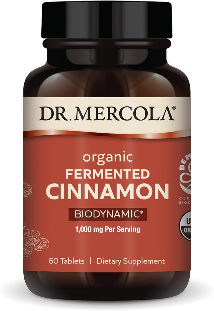 Dr Mercola Biodynamiczny organiczny fermentowany cynamon - Wspiera zdrowie metaboliczne - Wysokoflawonoidowy cynamon Extract - USDA Organic, Non-GMO, Gluten- Free & Soy- 90 Tablets