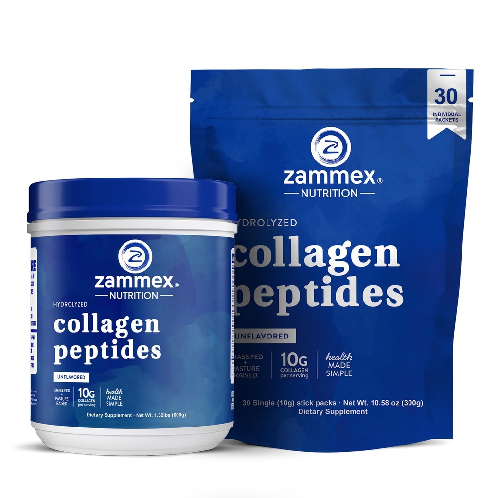 Zammex Kolagen Peptydy Proszek Unflavored 600g + 30 Sticks Travel Pakiety