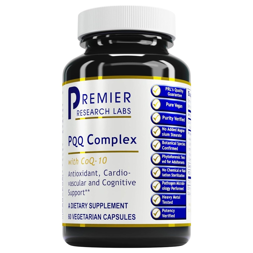 Premier Research Labs Premier PQQ Complex with CoQ10 - Coenzym Q10, Co Q 10 Supplement with Pyrrolochinolina Quinone (PQQ) for Antioksydant, Brain & Heart Support - 60 Vegetarian Capsules