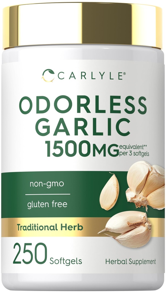 Carlyle Odorless czosnku Softgels 1500mg 124; 250 Hrabia 124; Non- GMO, Gluten Free Extract Supplement