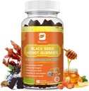 Czarne ziarno oleju Mech mech z Ashwagandha, Burdock Root, Miód Linden, Elderberry, Turmeric, Witamina C, D3 i Cynk - Wspiera Odporność, Łączniki, Trawienie, Włosy i Skóra, Wegańskie Gummies 60 Liczby