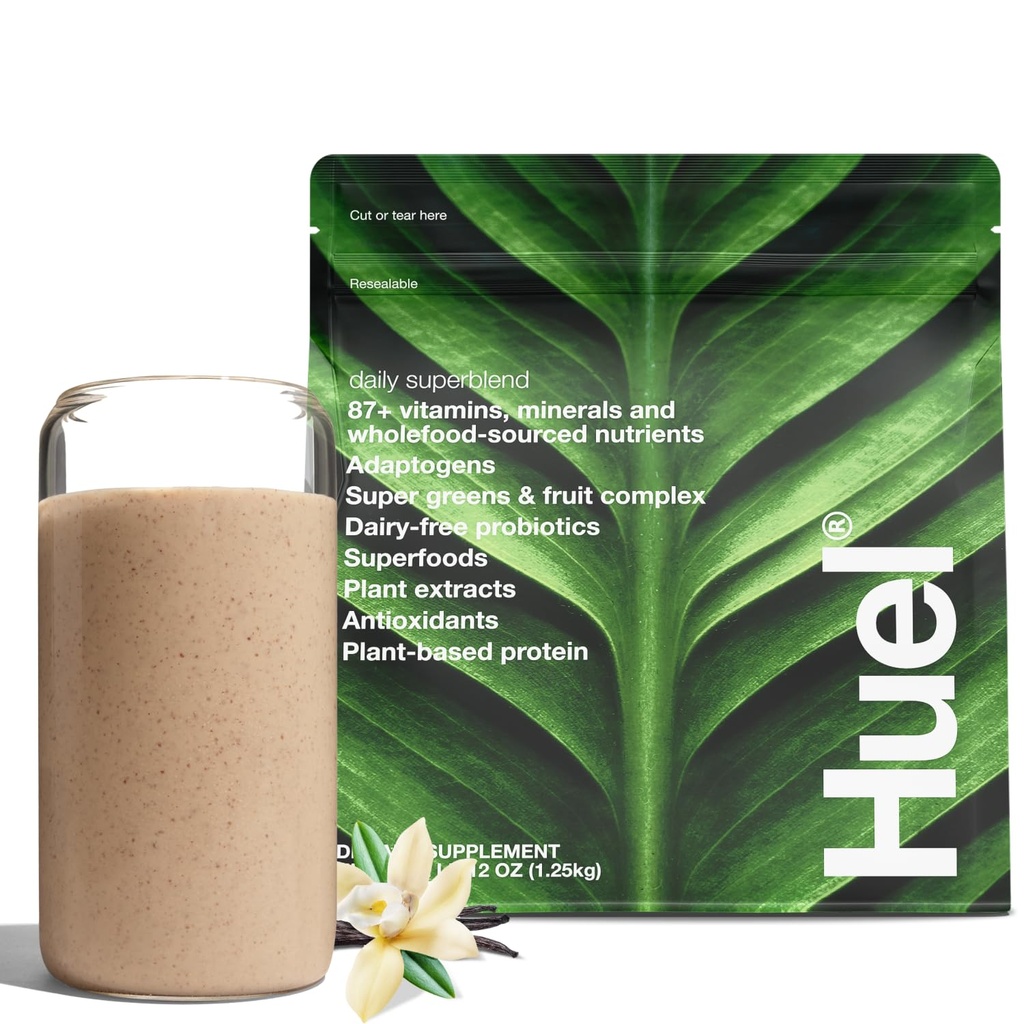 Huel Daily Supermix Proszek Vanilla 124; 25g Białko roślinne 124; Super Zielone Proszek 124; 87 Witaminy, Minerały i Wholefood- Sourced Ingredients