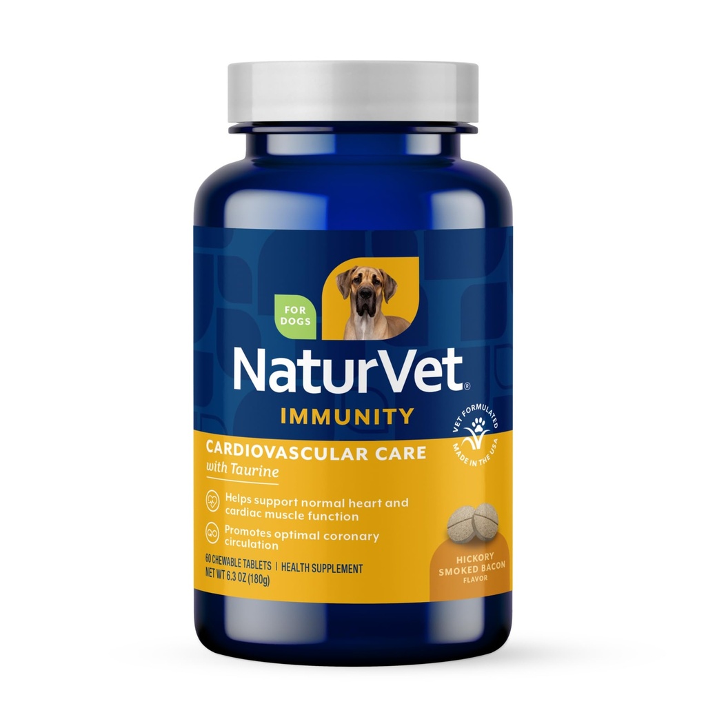 NaturVet Cardiovical Supplement Dog Supplement Plus Tauryne - Pomaga w obsłudze Dog Heart i Cardiovical Systems - Zawiera przeciwutleniacze, Magnez, Hawthorn, L- Carnitine - 60 Ct.