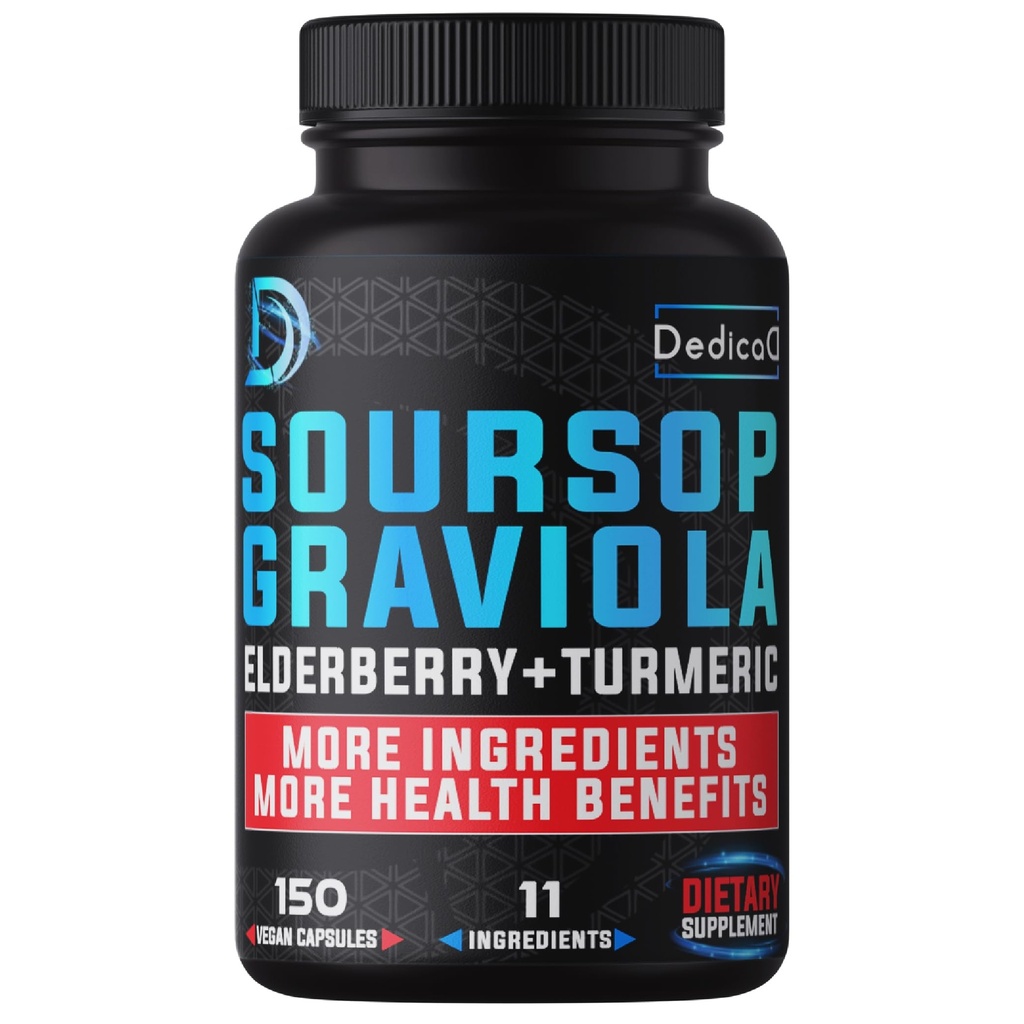 11in1 Kapsułki Graviola Soursop na 5 miesięcy z Soursop Fruit, Elderberry, Turmeric, Ginger, Milk Tistle, Żurawina & More - Nastrój, Immune & Body Health - 150 Kapsułki wegańskie
