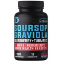 11in1 Kapsułki Graviola Soursop na 5 miesięcy z Soursop Fruit, Elderberry, Turmeric, Ginger, Milk Tistle, Żurawina & More - Nastrój, Immune & Body Health - 150 Kapsułki wegańskie