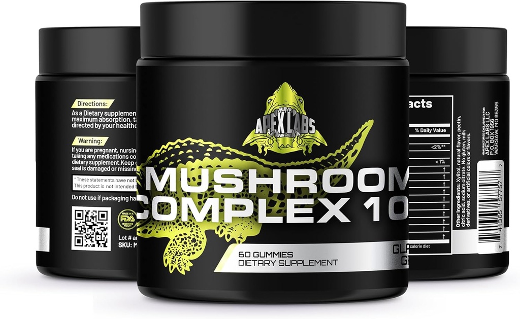 Mushroom Gummies 10-in-1 Mushroom Blend | Lions Mane Supplement with Turkey Tail, Reishi, Chaga, Cordyceps, Maitake & More | Support Cognitive Function, Immune Health & Energy 60ct