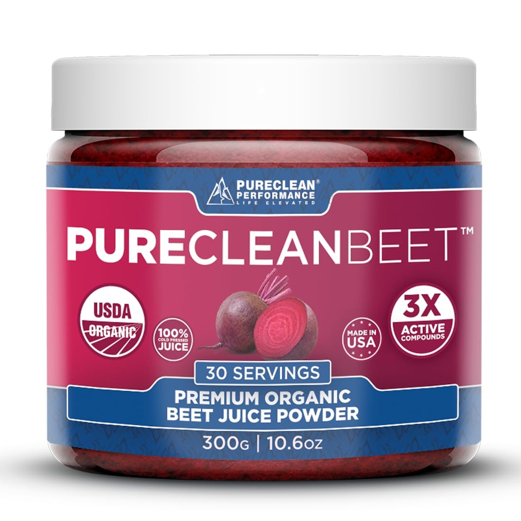 PureClean Beet Premium Sok z buraków w proszku - 100% Organic Nitric Support for Clinically- Proven 3X Greater Circulation, Endurance & Energy - Proudly Cold- Pressed, Eco Friendly, USA - 30 Służenie