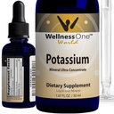 WellnessOne Jonowy suplement potasu - Chlorek potasu Krople do szybkiego wchłaniania - Wzmacniacz układu immunologicznego i funkcji mięśni - USA Tested, Wegan, Non-GMO, Gluten Free, Unflavored, 1.67 fl oz