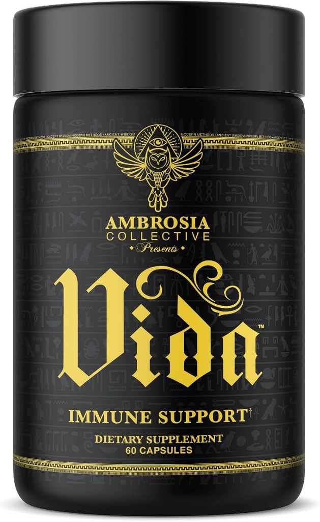 Ambrosia Vida Immunitet Wsparcie, Elderberry, Witamina C, Witamina D i Suplement cynku, Wzmacniacz układu immunologicznego (60 Kapsułki)