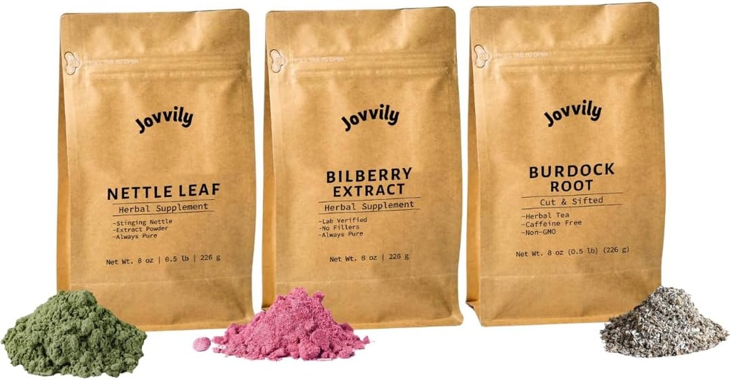 Nettle Leaf Powder, Bilberry Extract Powder, & Burdock Korzeń Bundle - 8 oz - Suplementy & Teas