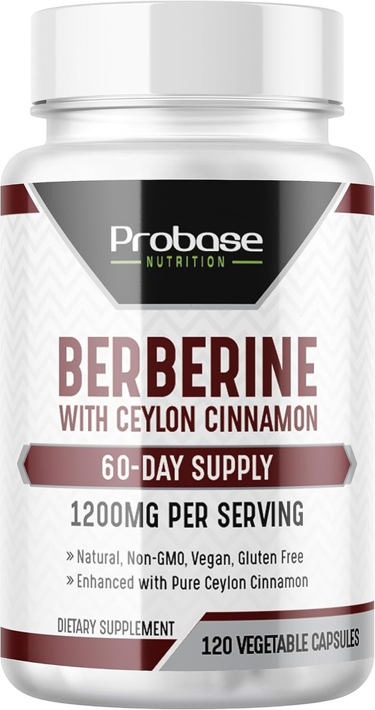Probase Nutrition Berberine with Cinnamon Extract - Gluten Free and Vegan - 120 kapsułki - 1200mg na porcję
