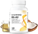 Witamina D3 + K2 w organicznym oleju kokosowym, Witamina K2 MK7 + D3 (1000j.m), Rapid Bone and Heart Health Formula, Pomaga Absorbować i wykorzystać wapń, Wspiera odporność, Poprawia nastrój - 120 Softgels