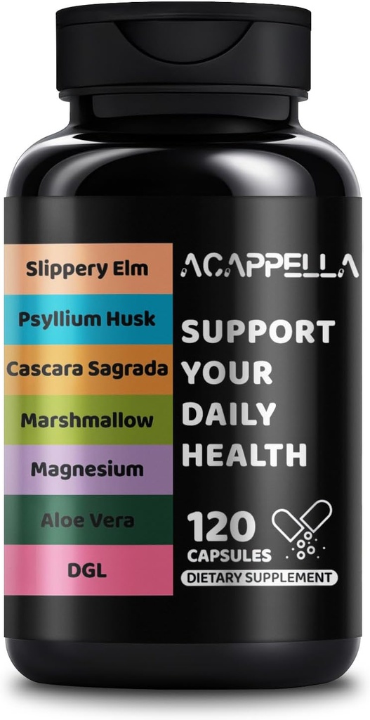ACAPPELLA Slippery Elm, Psyllium Husk, Cascara Sagrada, Marshmallow, Magnez, Aloe Vera, DGL Capsule - Probiotic Blend Digestive Gut Health Supplement (1)