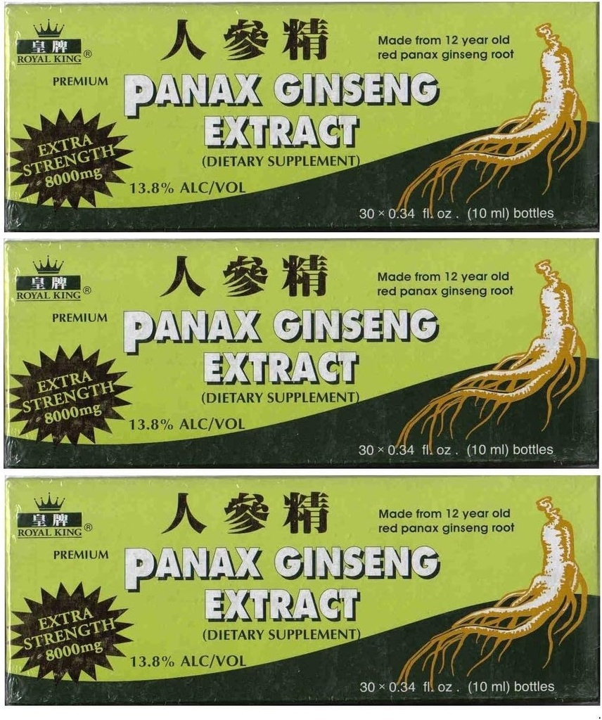Królewski King Panax Ginseng Extract z alkoholem 8000 mg 30 Fiolka (3 Pudełka)