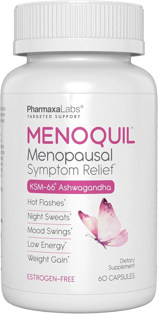 Menopauzalne Multi- Symptom Relief - Wsparcie dla gorących błysków, nocnych potów, nastrojów i niespokojnych snów - Black Cohosh, Ashwagandha, Chasteberry, Soy Isoflavones, Grape Seed & Sage - 60 kapsułki