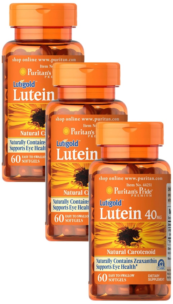 Puritan 's Pride Lutein 40 Mg z Zeaksantyną, Pomaga wspierać zdrowie oczu *, Whole Fasola, 60 Ct, (Opakowanie 3)