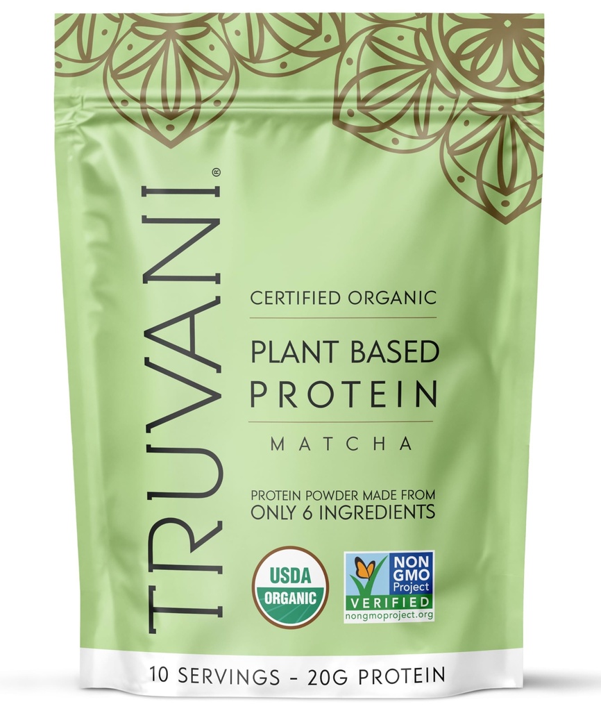 Truvani Vegan Pea Protein Powder Building 124; Matcha Building 124; 20g Organic Plant Based Protein Building 124; 10 Serings Building 124; Keto Building 124; Gluten & Dairy Free Building 124; Low Carb Building 124; No Added Sugar