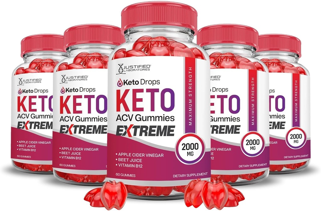 Uzasadnione laboratoria (5 opakowań Keto Drops Keto ACV Gummies Extreme 2000MG Keto Drops Keto Gummies Advanced Formula Apple Cider Ocet z Pomegranate Beet Juice Powder B12 Vegan Non GMO 300 Gummys