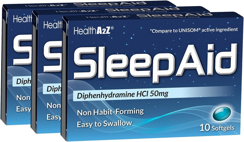 HealthA2Z ® Sleep Assistance 124; Difenhydramine HCL 50mg XI124; Softgels XI124; Supports Deeper Restful Sleep Assistance 124; 10 Counts (Pack of 3)