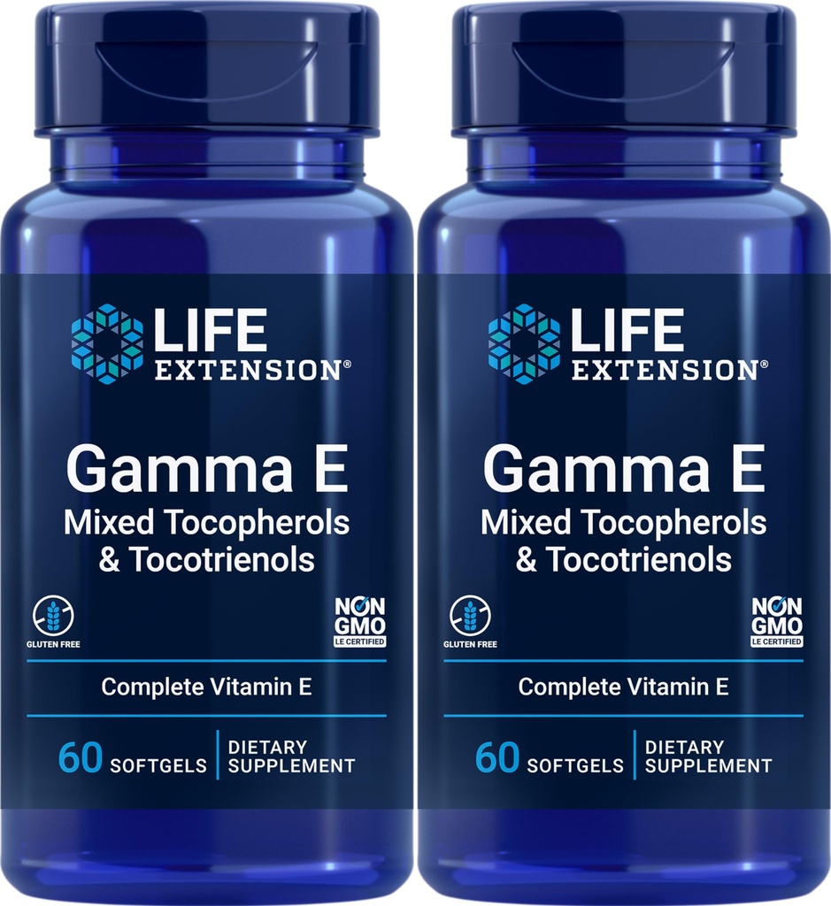 Rozszerzenie życia Gamma E Mieszane Tokoferole i Tokotrienole 60 Softgels (Opakowanie po 2)