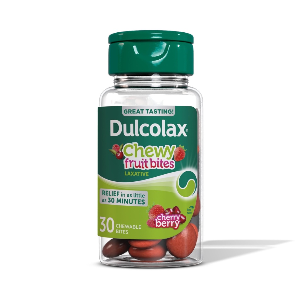 Dulcolax Saline Laxative Chewy Fruit Bites, Fast- Acting Laxative & Gentle Zaparcia Relief, Cherry Berry Flavor, Magnezu Hydroxide 600 mg, 30 Count