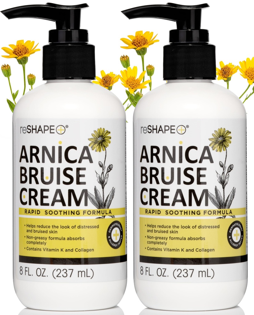 Reshape + Arnica Relief kremu stopowego do siniaczenia, opuchlizny, i odbarwienie na skórze, naturalnej pielęgnacji skóry Homeopatyczny balsam Arnica W / witaminy K, Kasztan koński, & Kolagen, 8 Fl Oz (2- Pack)