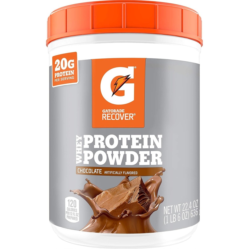 Gatorade Proszek białka serwatki, Czekolada, 22.4 Ounce (20 porcji na pojemnik, 20 gramów białka na porcję)