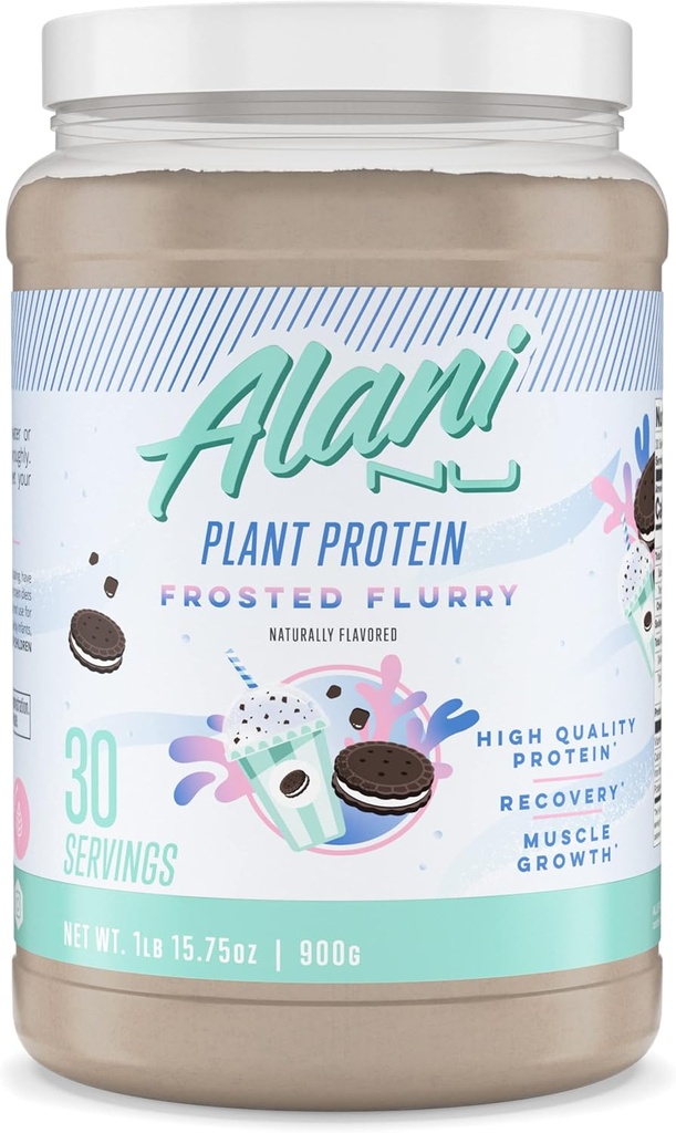 Alani Nu Plant - Białko w proszku Frosted Flurry 124; 17g Białko wegańskie 124; Proszek zastępujący posiłek 124; Nie dodano cukru 124; Niski tłuszcz, Niskie węglowodory, Wolny od nabiału, Mieszanka izolatu białka grochu 124; 30 Służenie