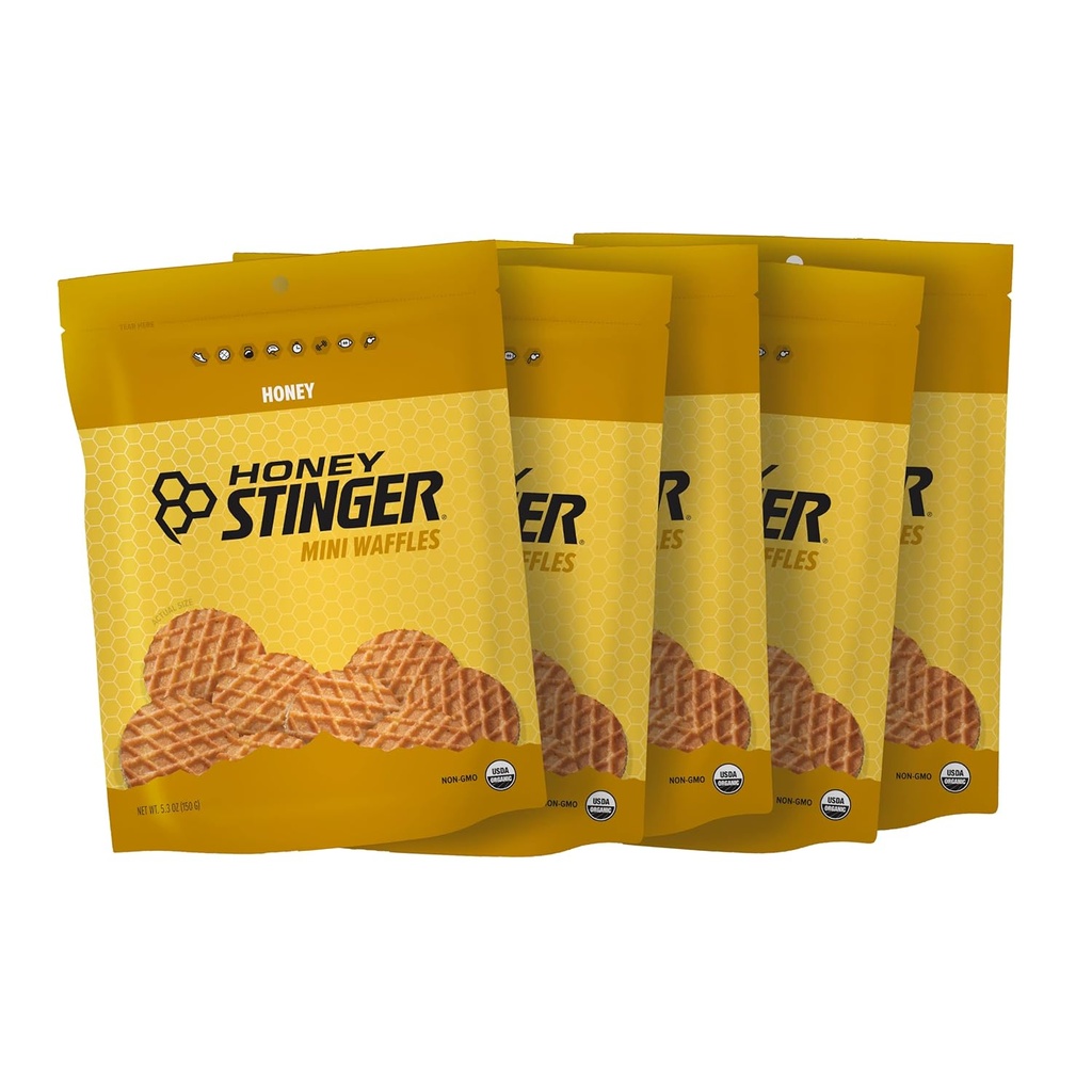 Miód Stinger Organic gofry miodu Mini, Energia Strooplafel do ćwiczeń, wytrzymałość i wydajność, Sport Nutrition for Home & Gym, Przed i po treningu, 5 Torby, 26.5 unce
