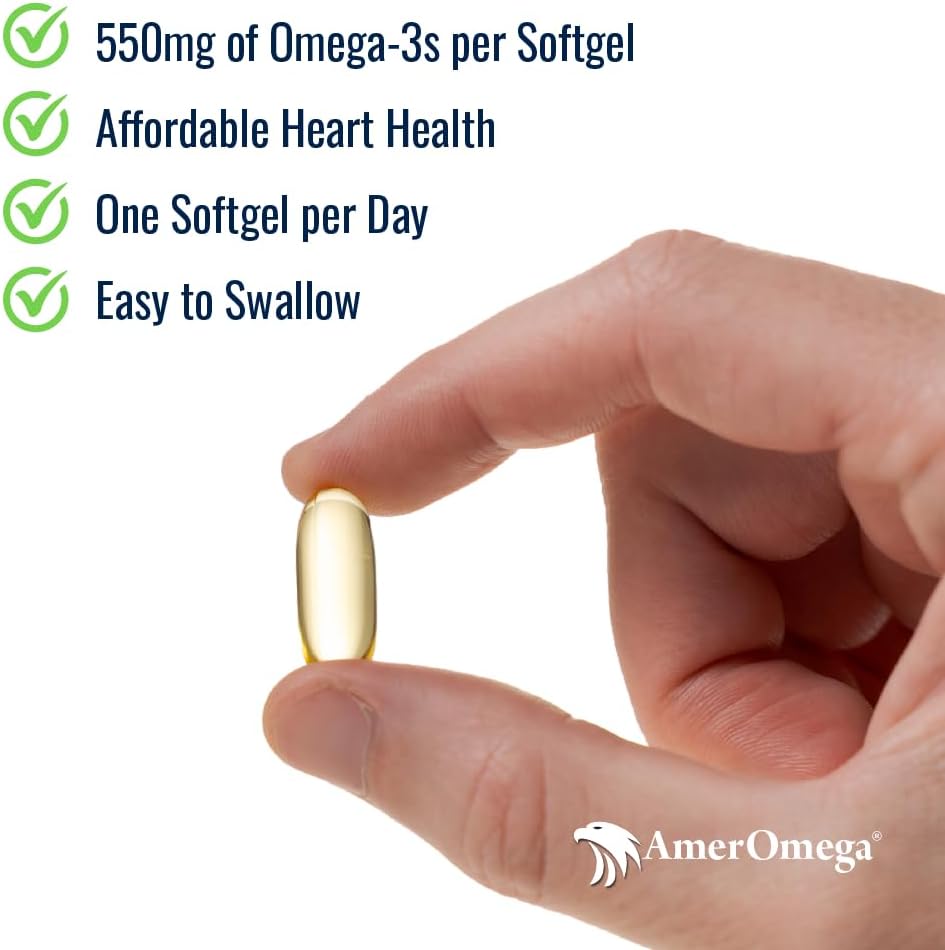 Ameromega Trigliceryd Omega-3 Fish Oil for Heart Health Support - Wild- Caught Alaskan Walleye Pollock - American- Sourced, American- Made - Non- GMO, Gluten- Free & Dairy- Free - 60 Softgels