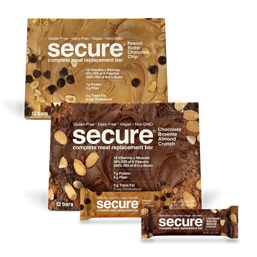 ANDREW LESSMAN Bezpieczne kompletne bary zamienne do posiłków - 7g Wegan Protein Bars. Włókno inulinowe. Niskie Calorie, Gluten i Dairy-Free 24, Odmiana Pack: czekoladowe Brownie i masło orzechowe Czekoladowy Chip)