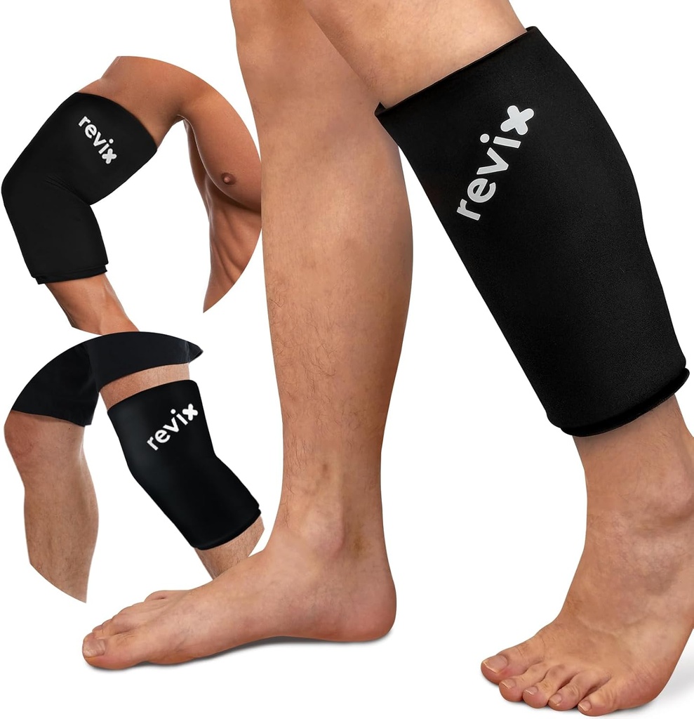 REVIX XL Splins Shin Ice Sleeve, Culf Ice Packs for Rajuies Reavable, Knee, Arm & Elbow, Lower Leg Compression Sleeve Sleeve Pack Relieves Bone Damage and Running Recovery, 360 ° Coverage