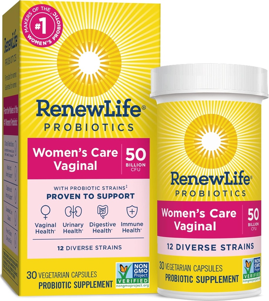 Renew Life Women 's Probiotic Kapsułki, 50 Miliard CFU Gwarantowane, Wspiera pH Równowaga, Vaginal, Urynary, Digestive and Immune Health (2), L. Rhamnosus GG, Dairy, Soy i Gluten- Free, 30 Count