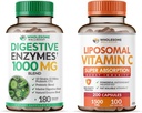 Zdrowy Wellness Digestive Enzymes 1000MG Plus Prebiotyki i Probiotyki + Liposomalna Witamina C Kapsułki (200 Tabletki 1500mg Buforowany)
