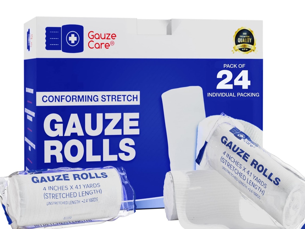 Gaza Rolls Pack z 24 - Premium Jakość Lint i Latex- Free 4 cali x 4.1 Jardy Konfigurowanie Stretch Bandaże Zaprojektowane dla skutecznej opieki nad ranami & Comfort - Idealny do stosowania jako zawijania Mummy