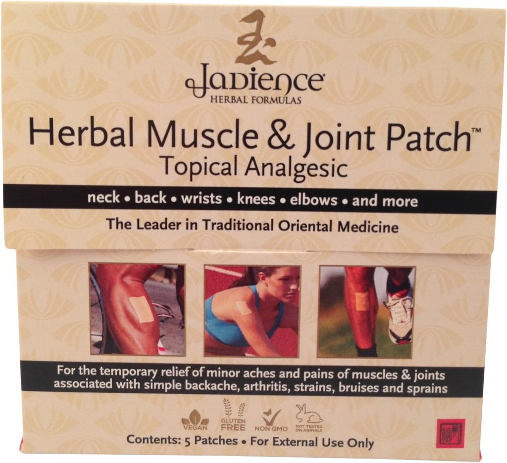 Jadience Patch for Muscle & Joint Pain Relief: 5 / Box XI124; Dit Da Jow Figuas for Sore Neck, Back, Shoulders, Arms, Hands, Wrists, Hips, Legs, Knees & Feet XI124; Natural Analgesic XIQ 124; Hipoalergenic