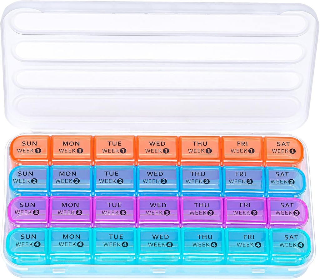 Zoksi Monthly Pill Organizer 28 Day 1 Time a Day, Duży 4 tygodnie Pill Box Organizator, Dust- Proof One Month Pill Case, Travel Medicine Organizer Monthly, Portable Pill Container dla witamin i lekarstw