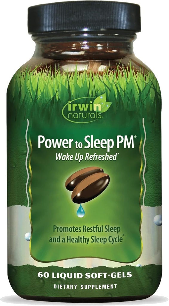 Irwin Naturals Power to Sleep PM - 60 Płynne żele soft- z Melatonin, GABA, Ashwagandha, Valerian Root & L- Theanine - 30 Służenia