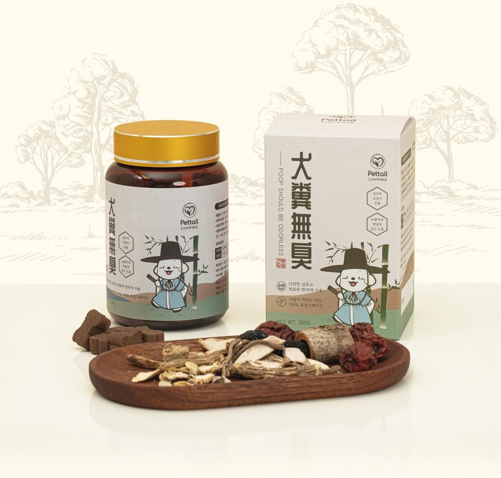 Lovnheral Pet Poop trawienie & Ogólne Gut suplement zdrowia Vitamin Chew dla psów Koty Fiber, Koreański Herb Naturalny, Plama łzawiąca, Optymalizacja Stool i Eliminate Stool Odor 7oz