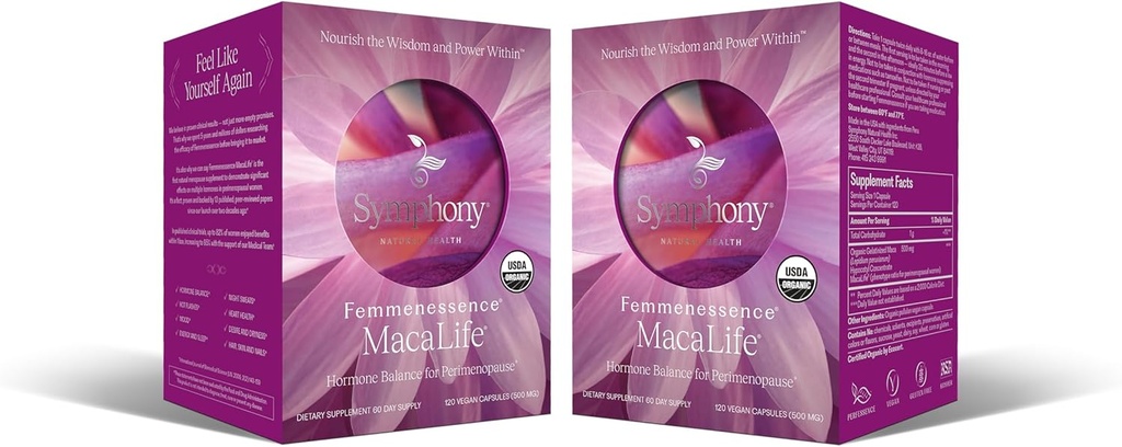 Femmenense ® MacaLife ® - Clinically Proven Perimenopauzal Supplement for Natural Hormon Balance, Symptom Relief, Heart & Mood Support, Bez dodanych hormonów (240 Kapsułki, 120 Day Supply)