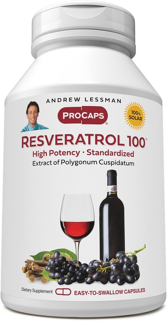 ANDREW LESSMAN Resveratrol-100mg - 30 Capsules - Red Wine's Beneficial, Naturally Occurring Anti-oxidant, Without Alcohol. Additive Free