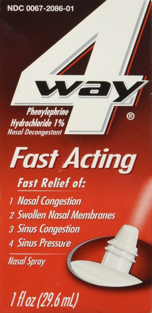 4Way Fast Acting Nasal Spray dla dorosłych i dzieci 12 +, Relief zatokowy i nosowy Relief Nasal Spray - 1 Butelka rozpylająca Fl Oz