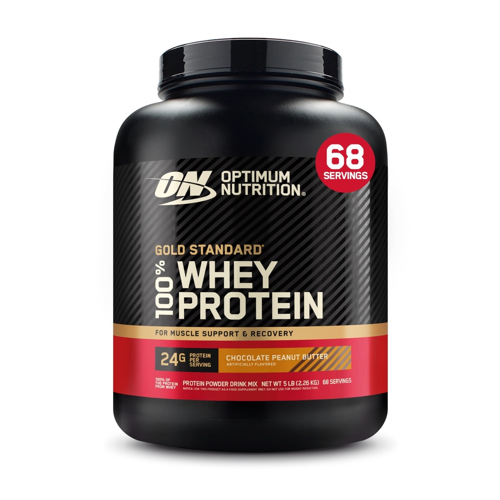 Optimum Nutrition Gold Standard 100% Proszek z białka serwatki, Czekoladowe masło orzechowe, 5 funtów (Opakowanie może Vary)