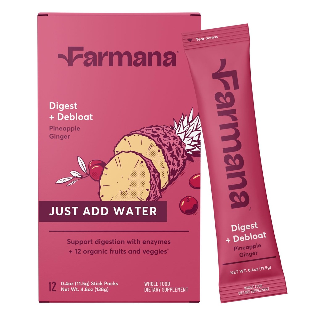 Defloating and Daily Diseasure Drink Mix - AntyBloating and Gut Health Supplement with Digestive Enzymes, Prebiotics, and Organic Superfoods - Detox and Debloat - Ananas Ginger Flavor