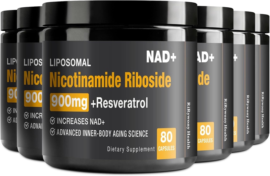 Suplement NAD - NAD + z Nikotynamidem Ribozyd (NR) i Resveratrol Quercetin 900mg Pure Organic NAD Plus do naprawy komórek Zdrowy starszych funkcji mózgu, 80 Kapsułki (Opakowanie 6)