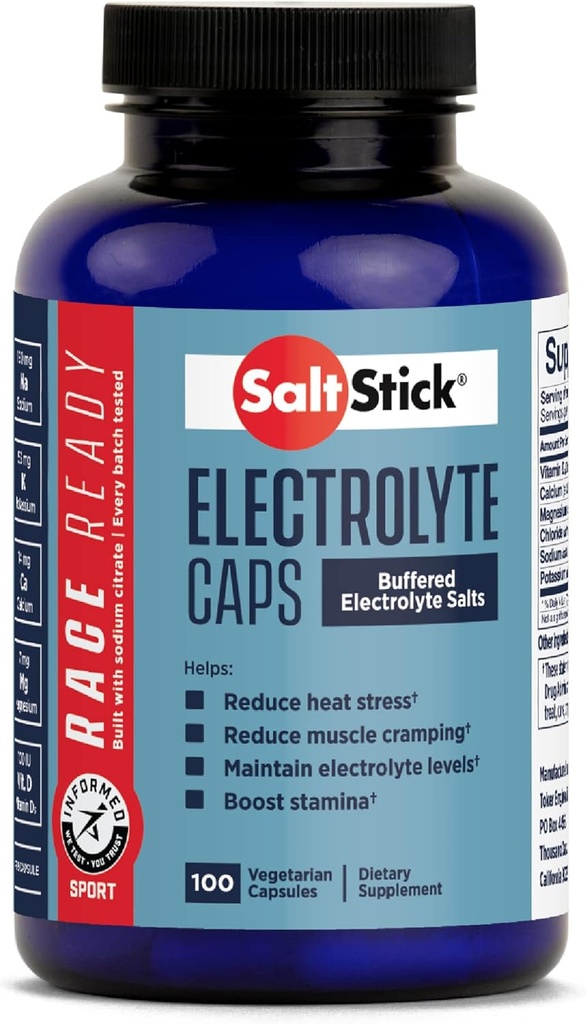 SaltStick Race Ready Electrolyte Kapsułki 124; poinformowany Sport Certyfikowane Elektrolity 124; Pigułki soli / tabletki do biegania 124; Sports Nutrition Hydration, Pomaga zmniejszyć skurcze mięśni 124; 100 Kapsułki